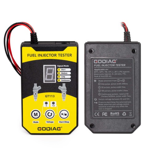 GODIAG GT113 Universal Fuel Injector Tester Fuel Injector Cleaner Kit with 6 Sizes of Adapters 8 Pulse Modes for Cars, Motorcycle