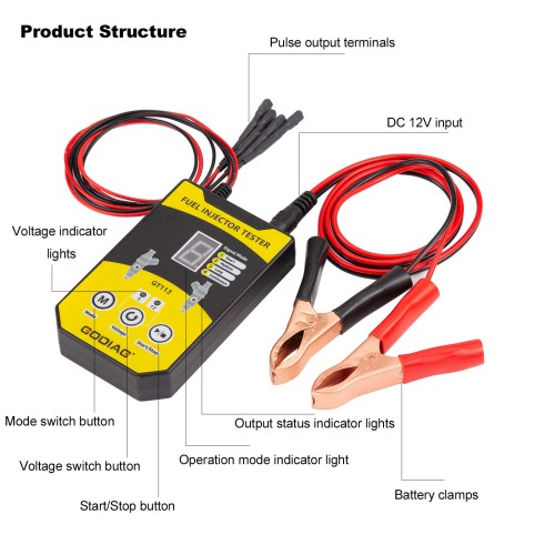 GODIAG GT113 Universal Fuel Injector Tester Fuel Injector Cleaner Kit with 6 Sizes of Adapters 8 Pulse Modes for Cars, Motorcycle