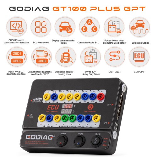 GODIAG GT100 PLUS GPT ENET DOIP 24V-12V AUTO TOOLS OBD II Break Out Box ECU Connector